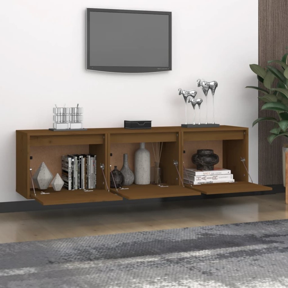 Muebles para TV 3 piezas madera maciza de pino marrón