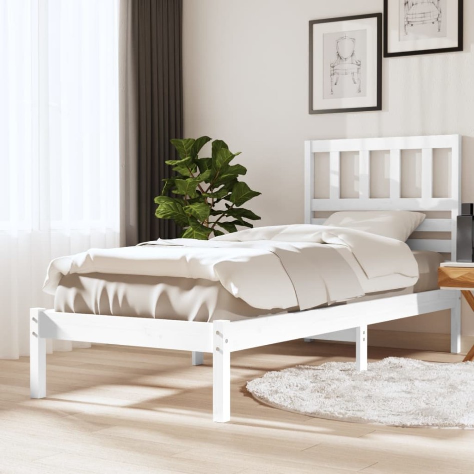 Estructura de cama sin colchón madera maciza blanca 75x190