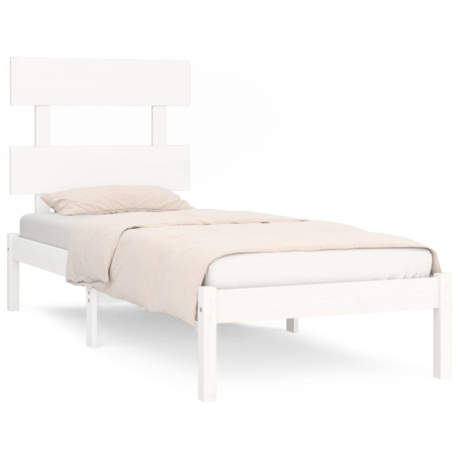 Estructura de cama individual madera maciza blanco 90x190