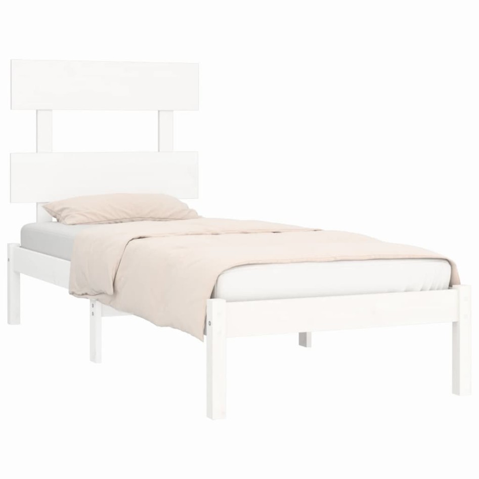 Estructura de cama individual madera maciza blanco 90x190