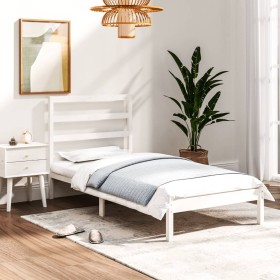 Estructura de cama individual madera maciza blanco 90x190