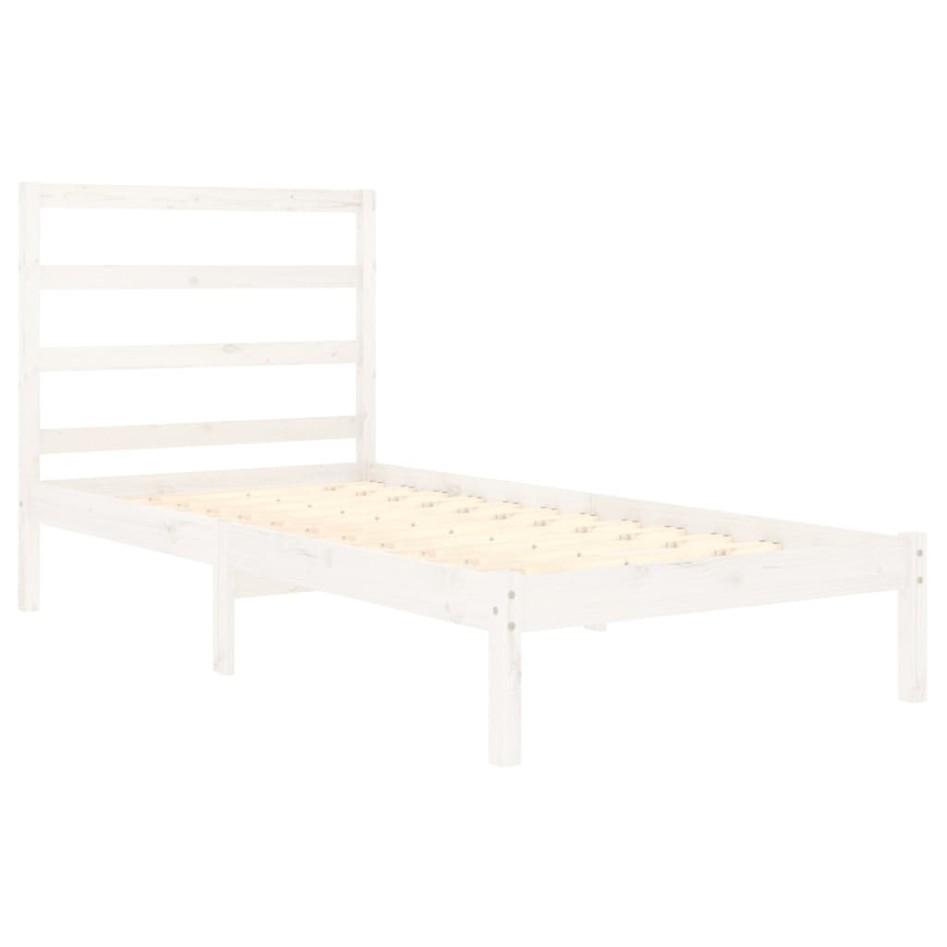 Estructura de cama individual madera maciza blanco 90x190