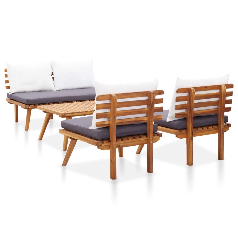 Set de muebles de jardín 4 piezas con cojines madera de