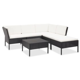 Set muebles de jardín 6 piezas y cojines ratán sintético