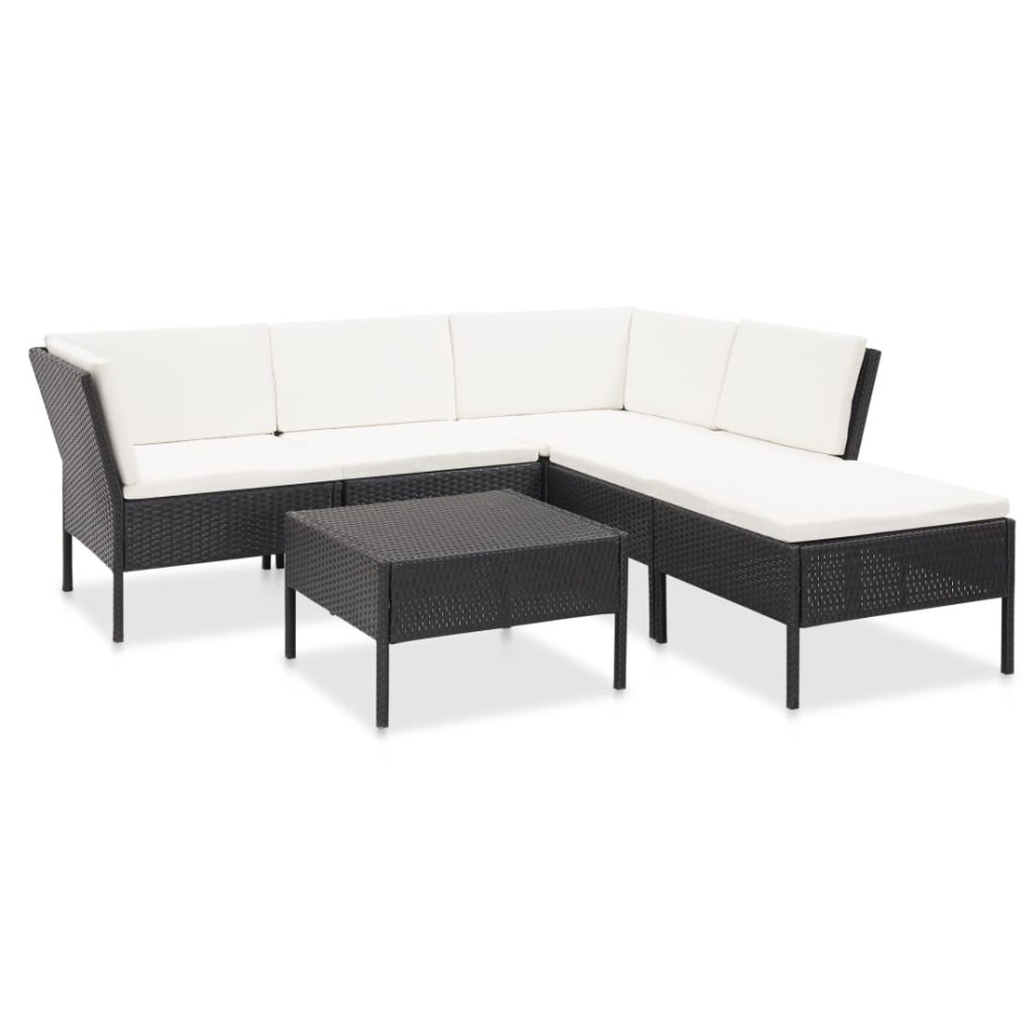 Set muebles de jardín 6 piezas y cojines ratán sintético