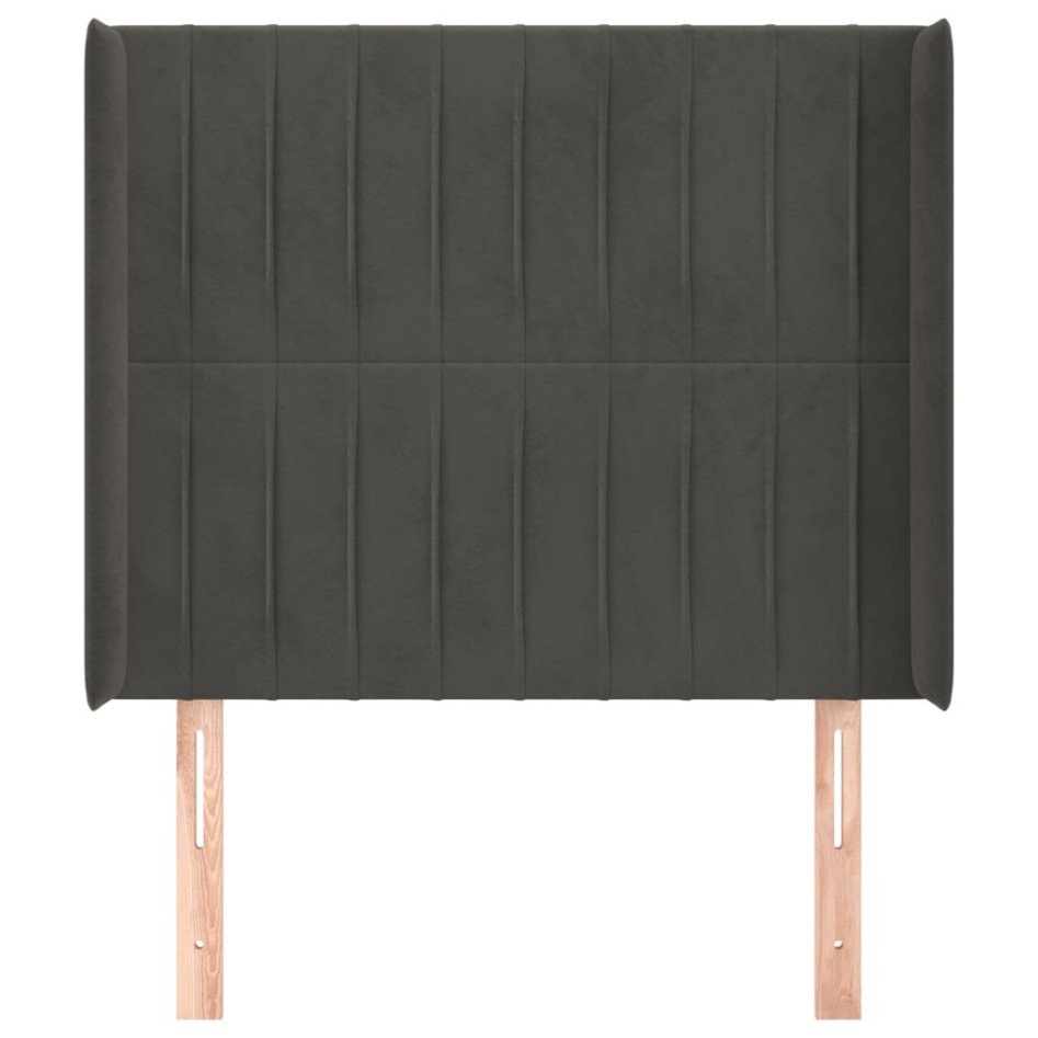Cabecero con orejas de terciopelo gris oscuro 93x16x118/128