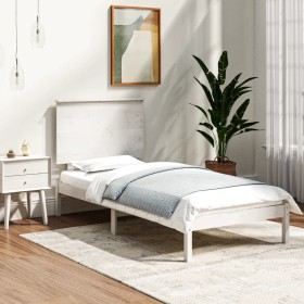Estructura de cama individual madera maciza blanco 90x190