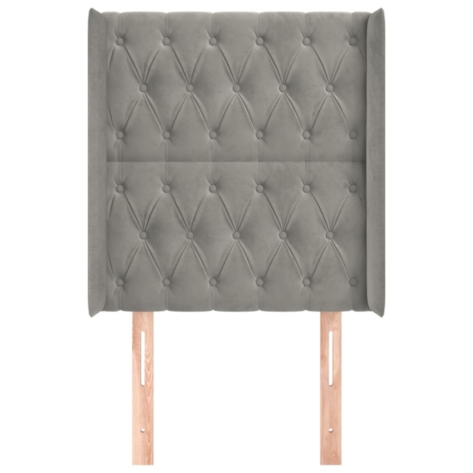 Cabecero con orejas de terciopelo gris claro 83x16x118/128