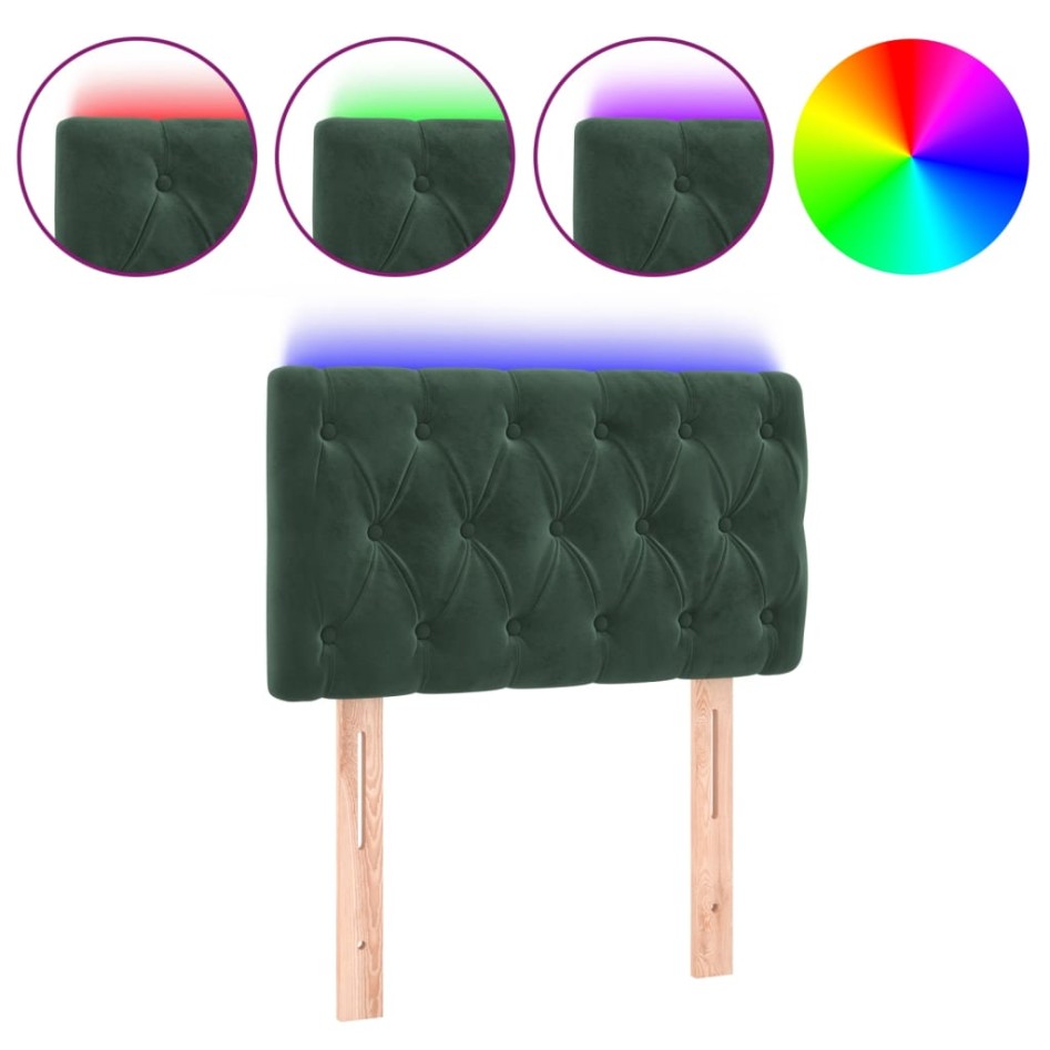 Cabecero con LED de terciopelo verde oscuro 80x7x78/88