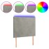 Cabecero con luces LED terciopelo gris claro 90x5x118/128