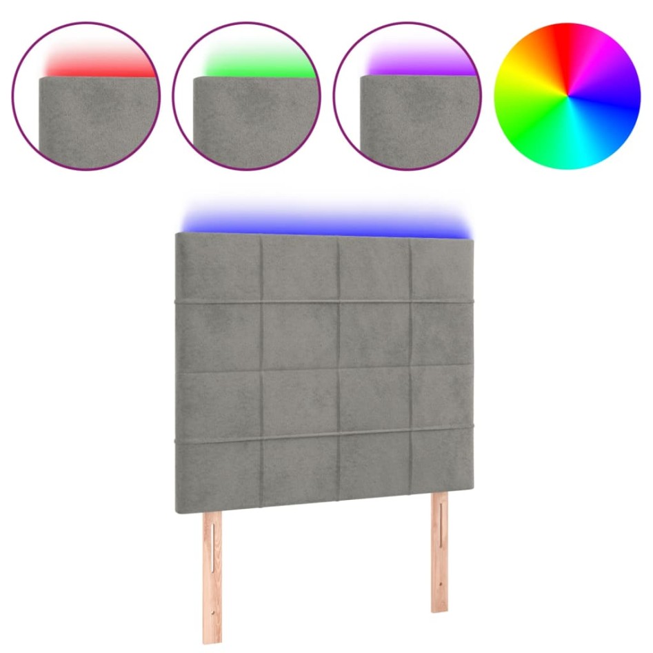 Cabecero con luces LED terciopelo gris claro 100x5x118/128