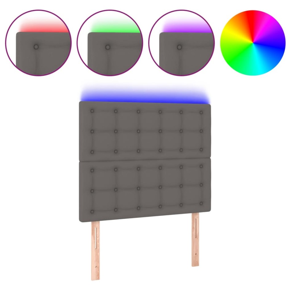 Cabecero con luces LED cuero sintético gris 80x5x118/128