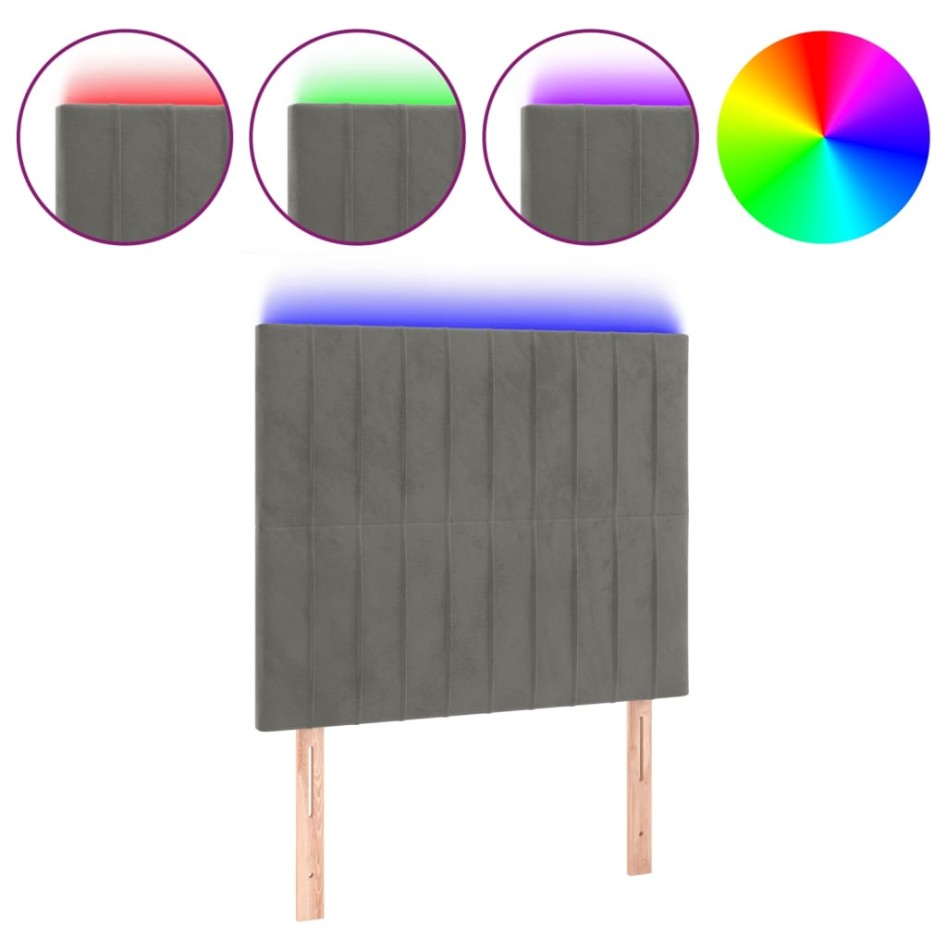 Cabecero con luces LED terciopelo gris claro 80x5x118/128