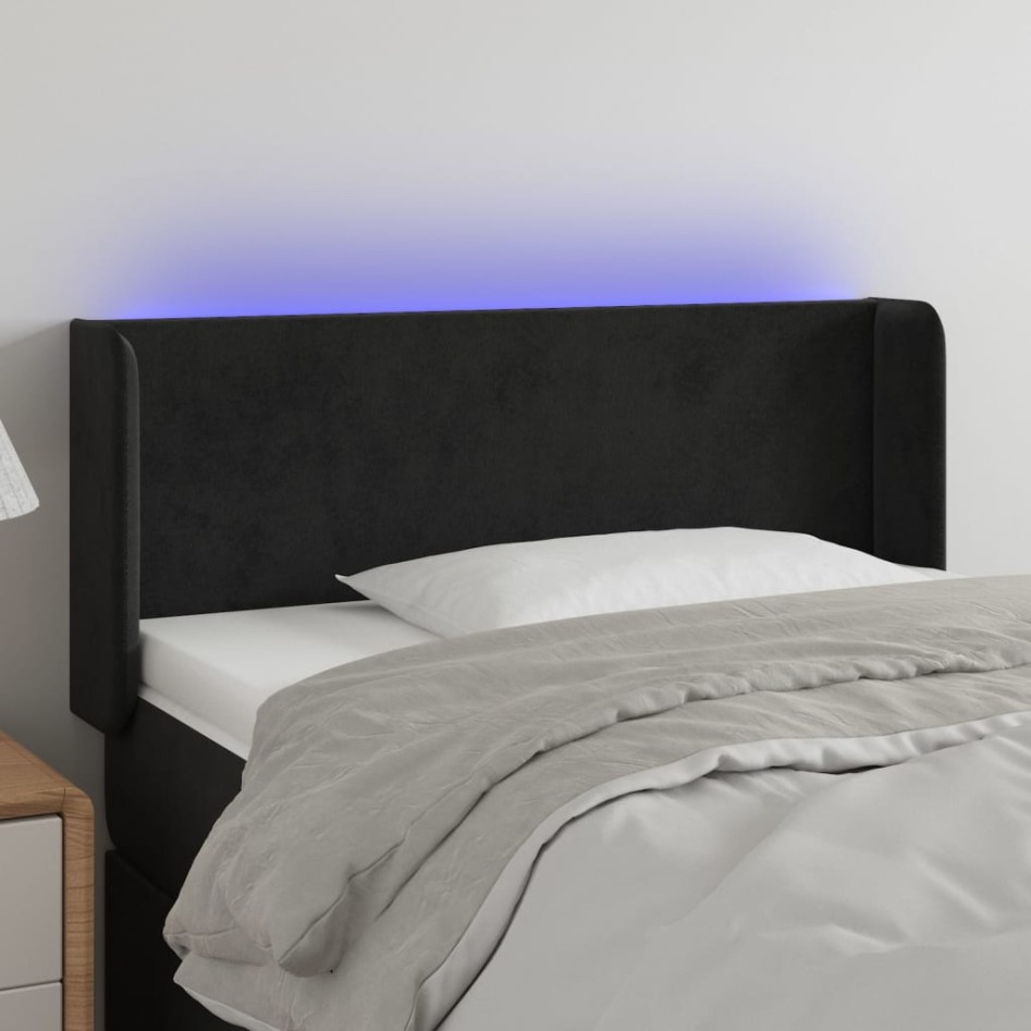 Cabecero con LED de terciopelo negro 93x16x78/88