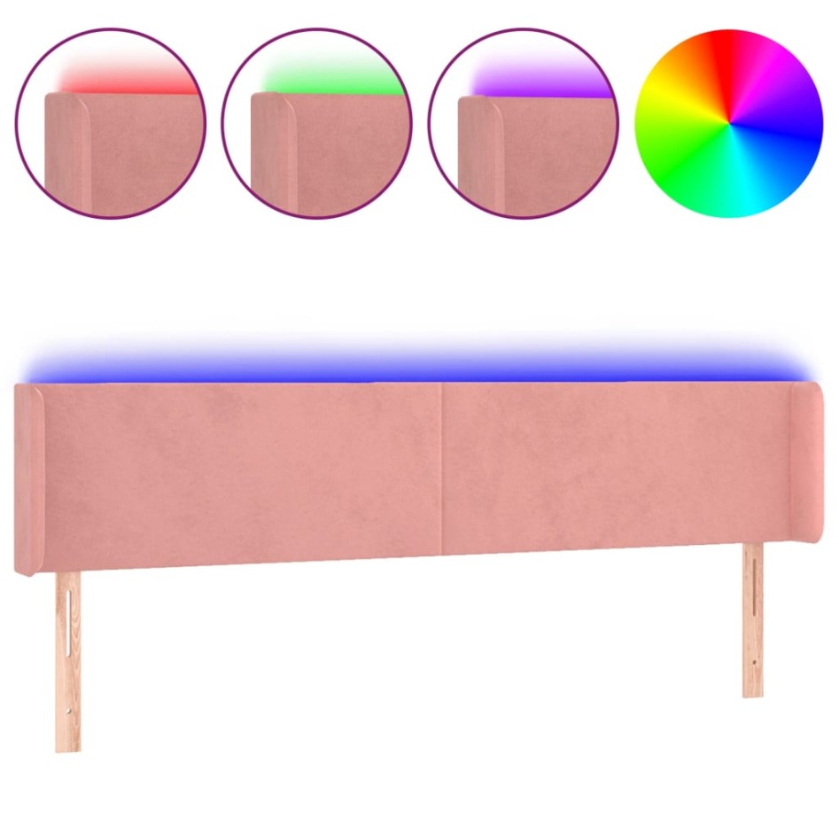 Cabecero con LED de terciopelo rosa 163x16x78/88