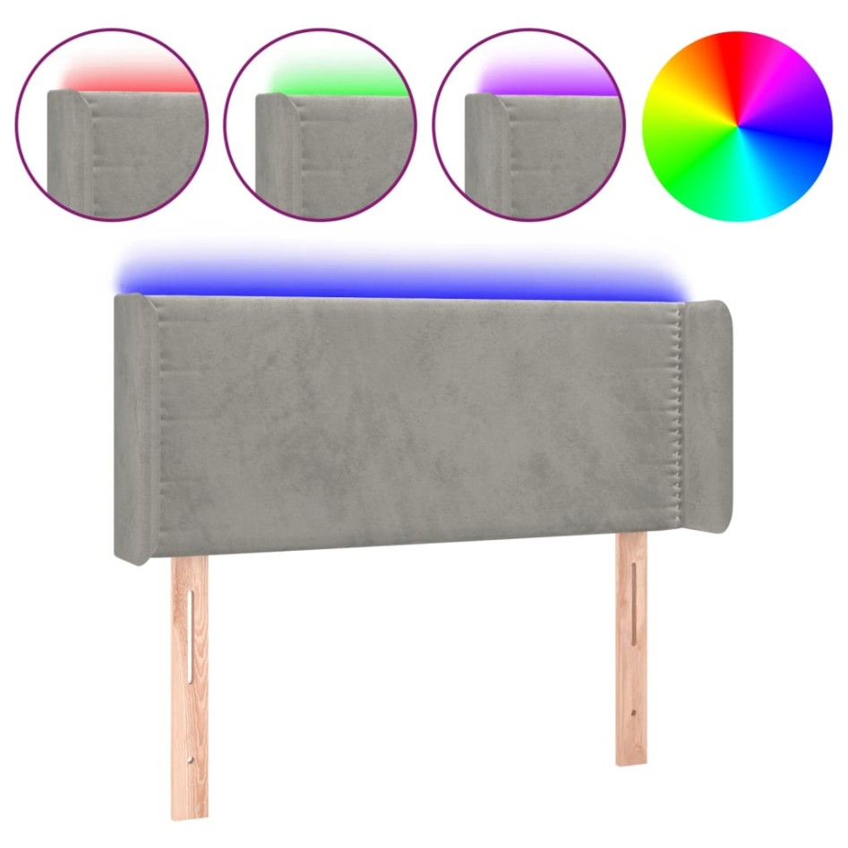 Cabecero con LED de terciopelo gris claro 103x16x78/88