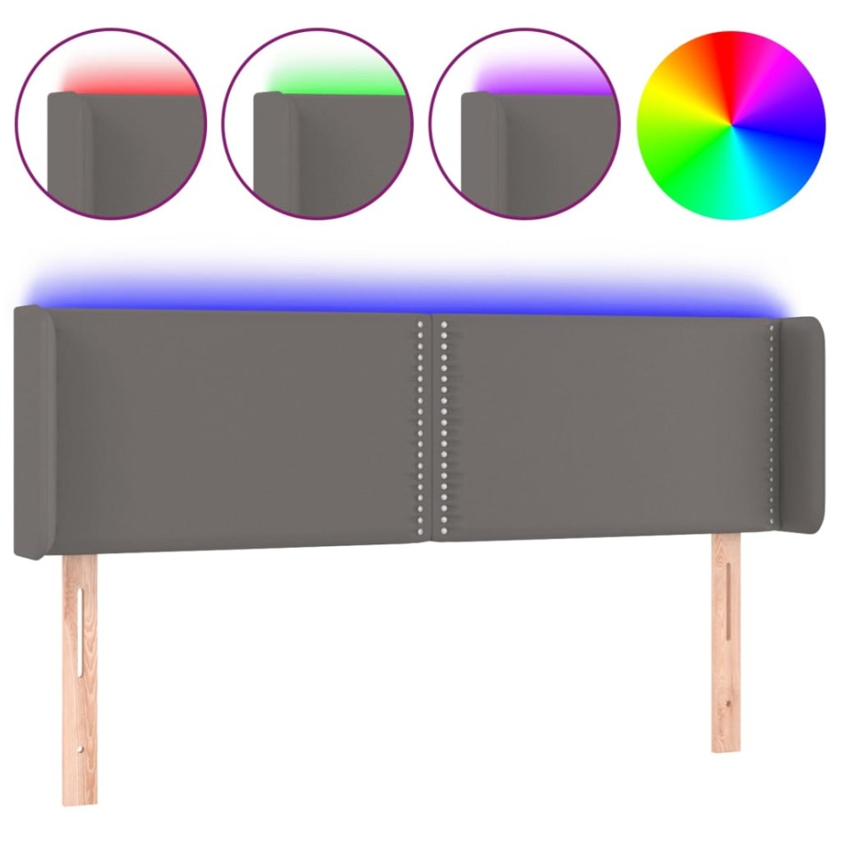 Cabecero con LED cuero sintético gris 147x16x78/88