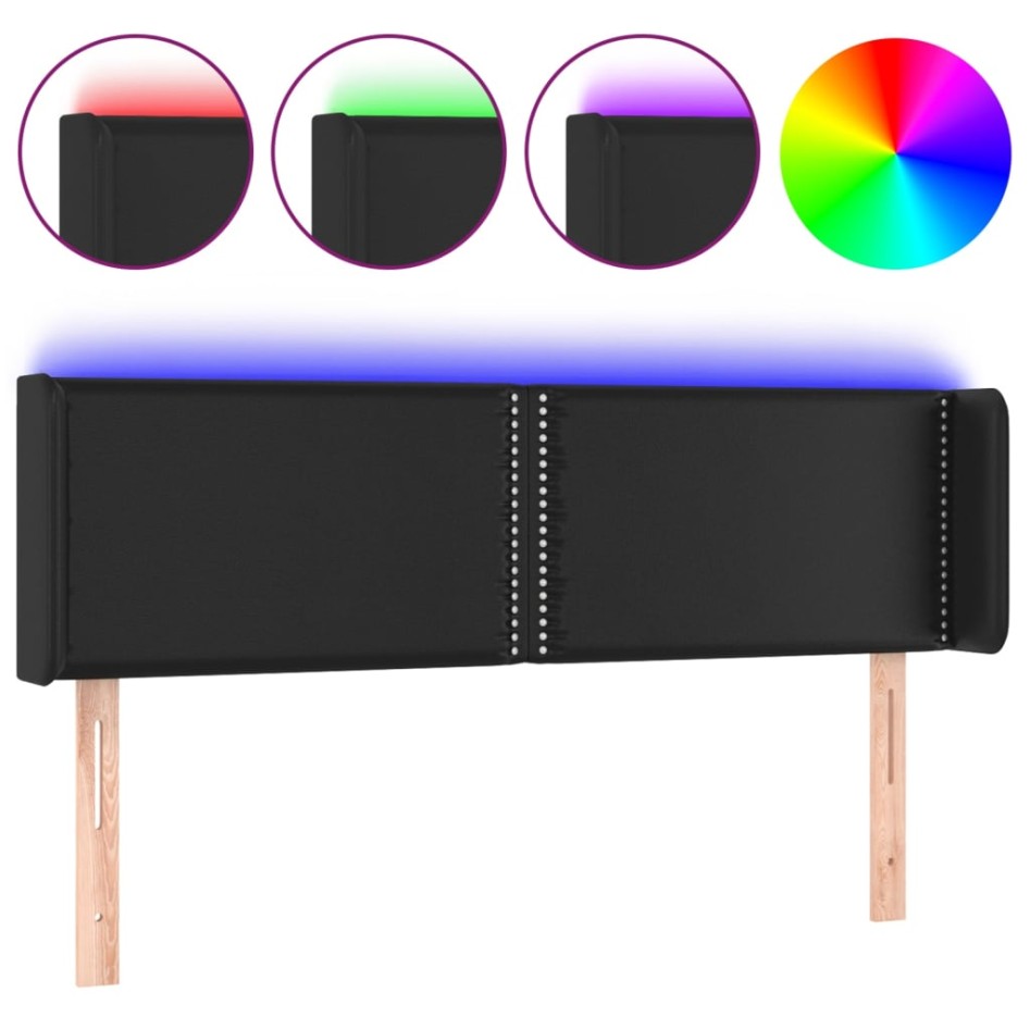 Cabecero con LED cuero sintético negro 147x16x78/88