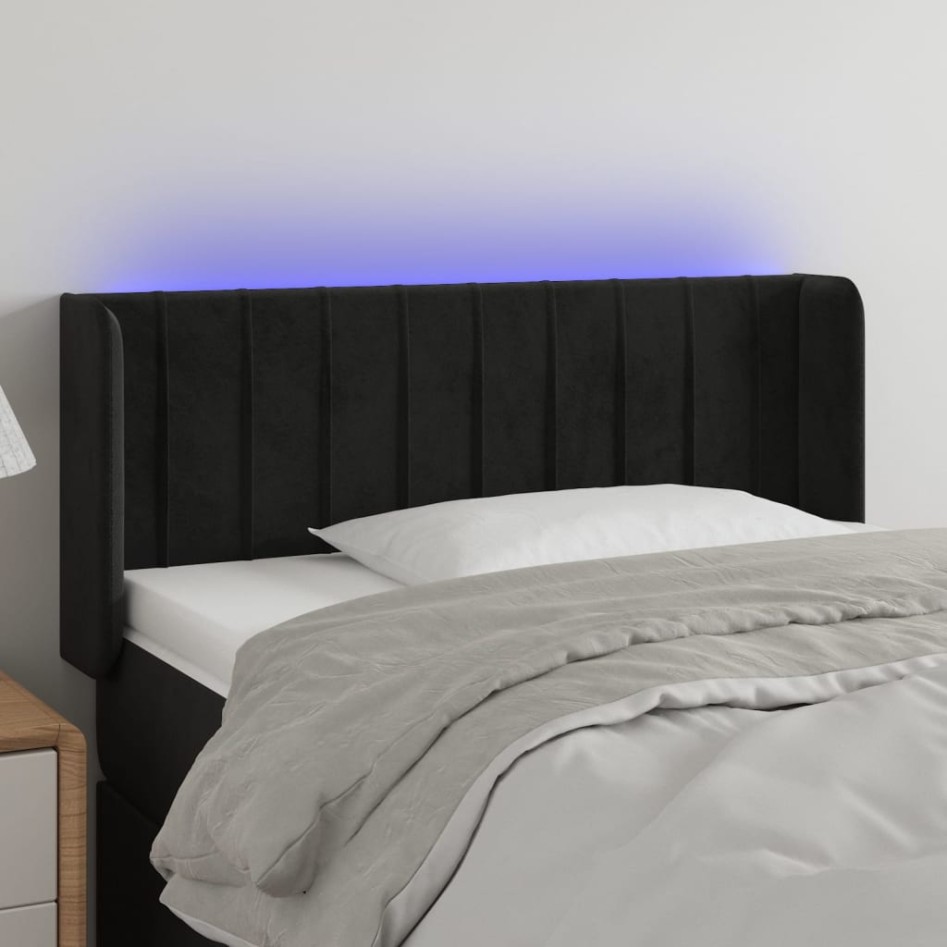 Cabecero con LED de terciopelo negro 83x16x78/88