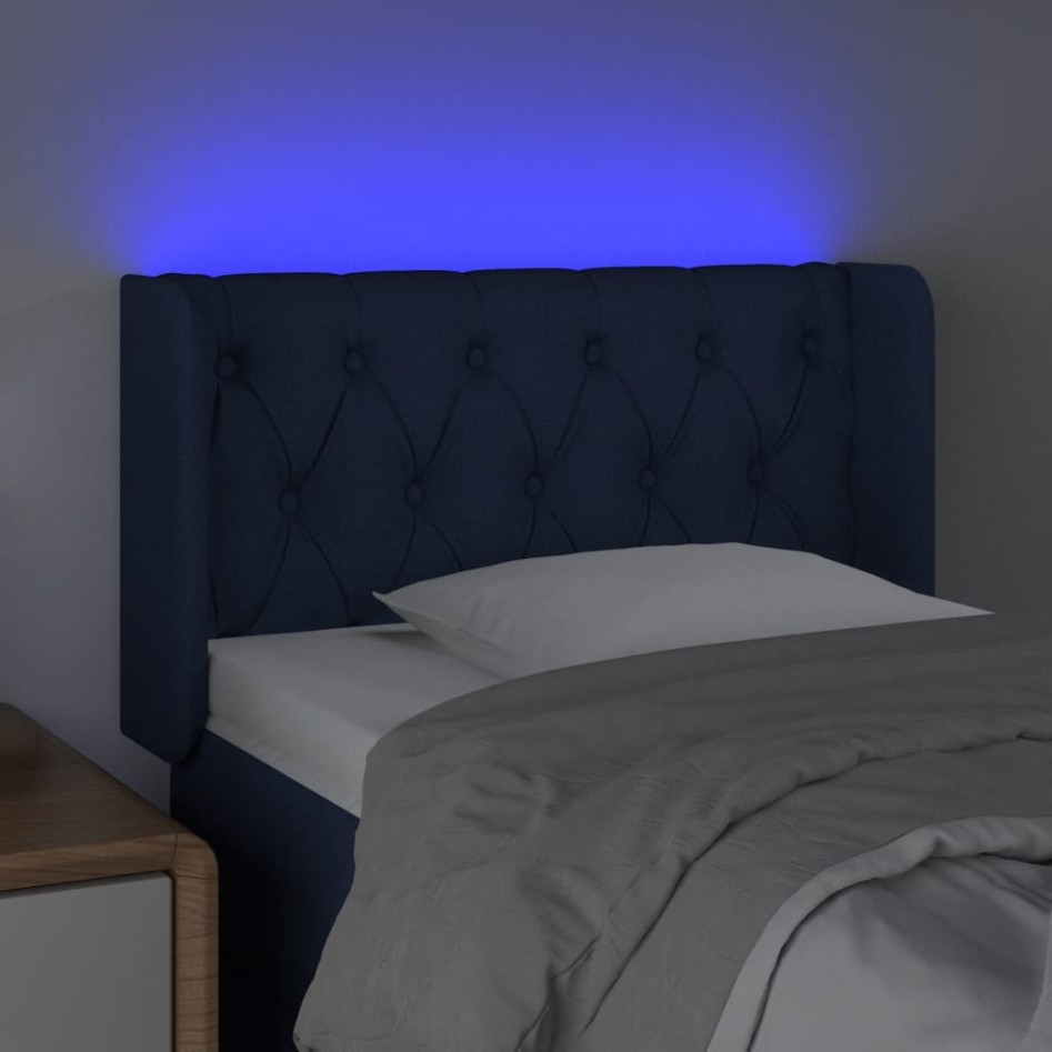 Cabecero con LED de tela azul 83x16x78/88