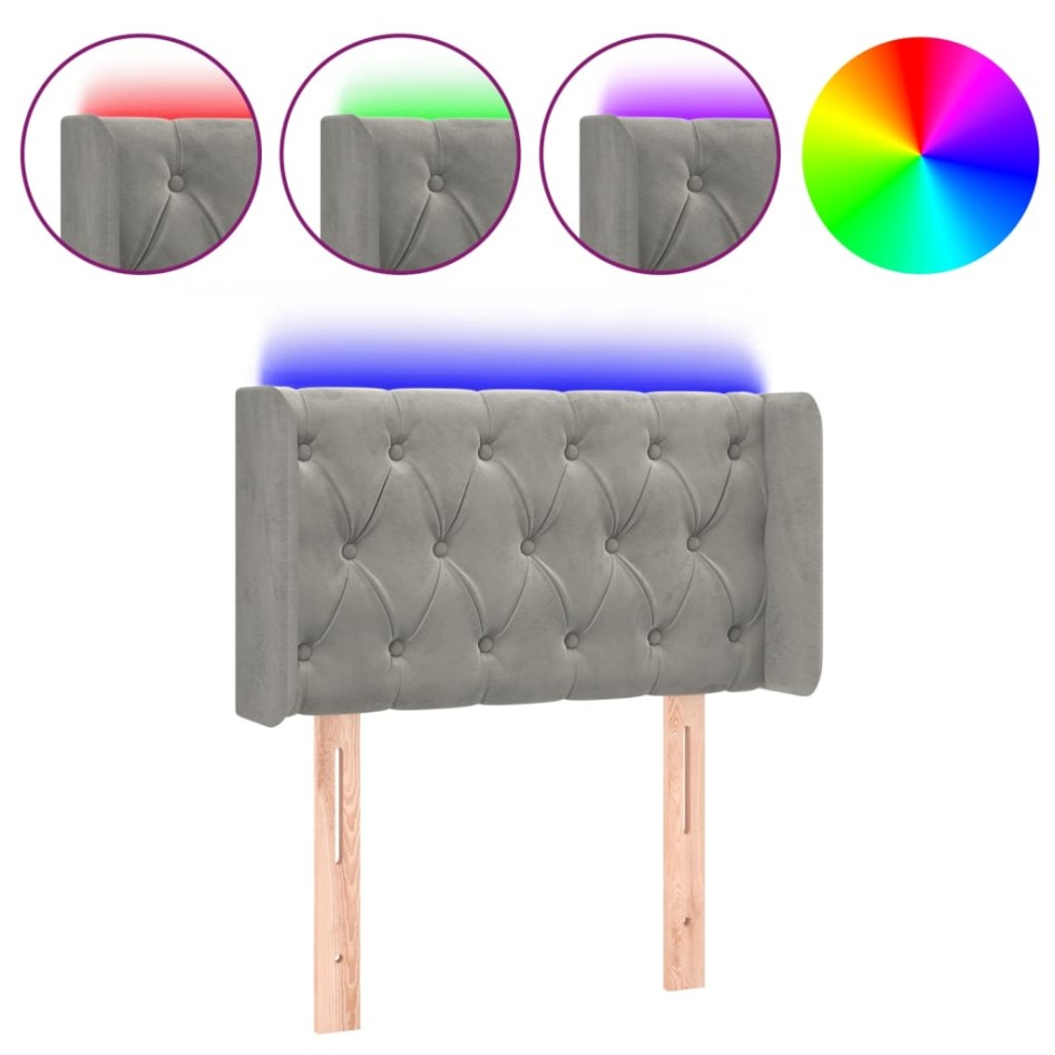 Cabecero con LED de terciopelo gris claro 83x16x78/88