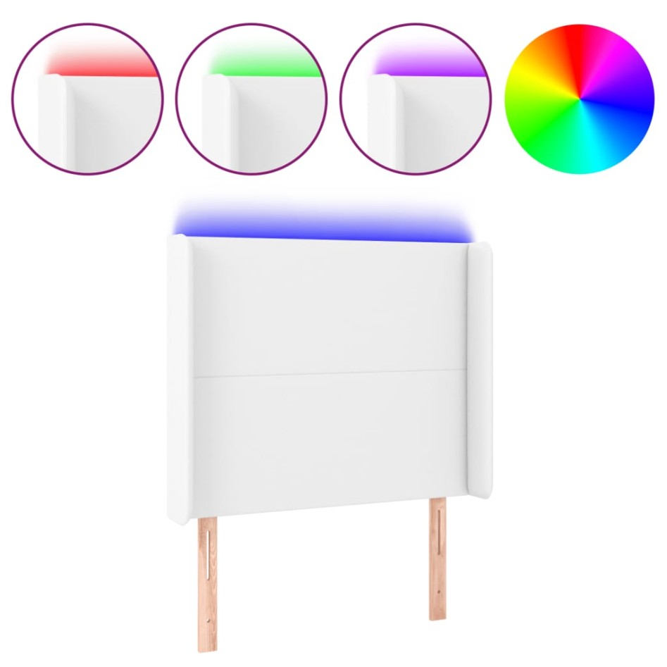 Cabecero con LED cuero sintético blanco 83x16x118/128