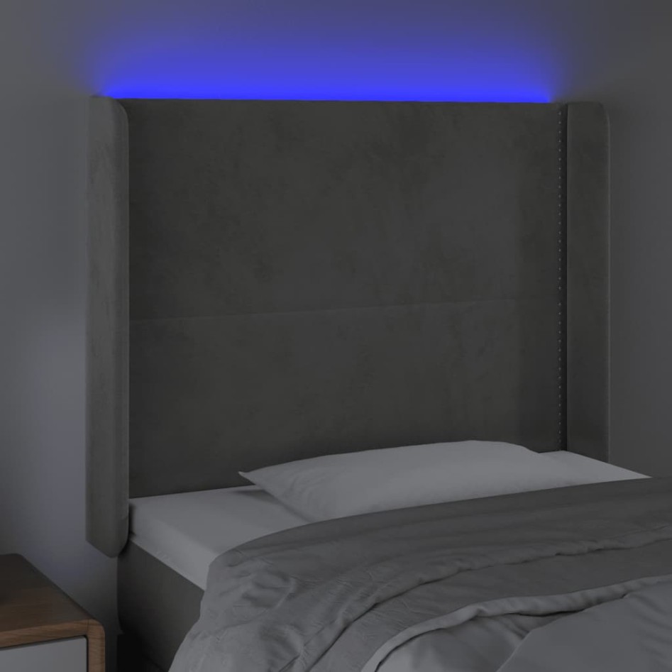Cabecero con LED de terciopelo gris claro 83x16x118/128