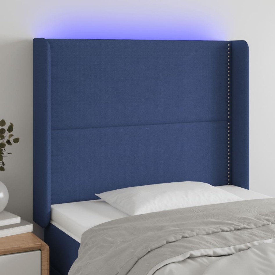 Cabecero con LED de tela azul 83x16x118/128