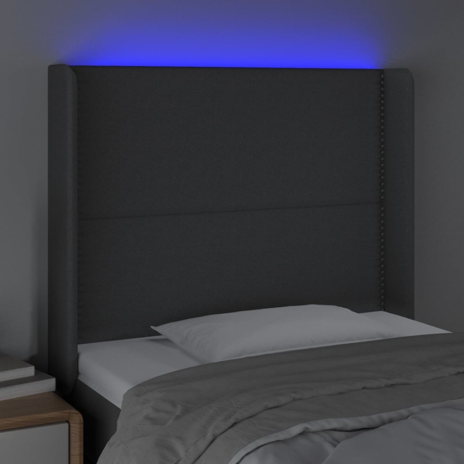 Cabecero con LED de tela gris oscuro 83x16x118/128