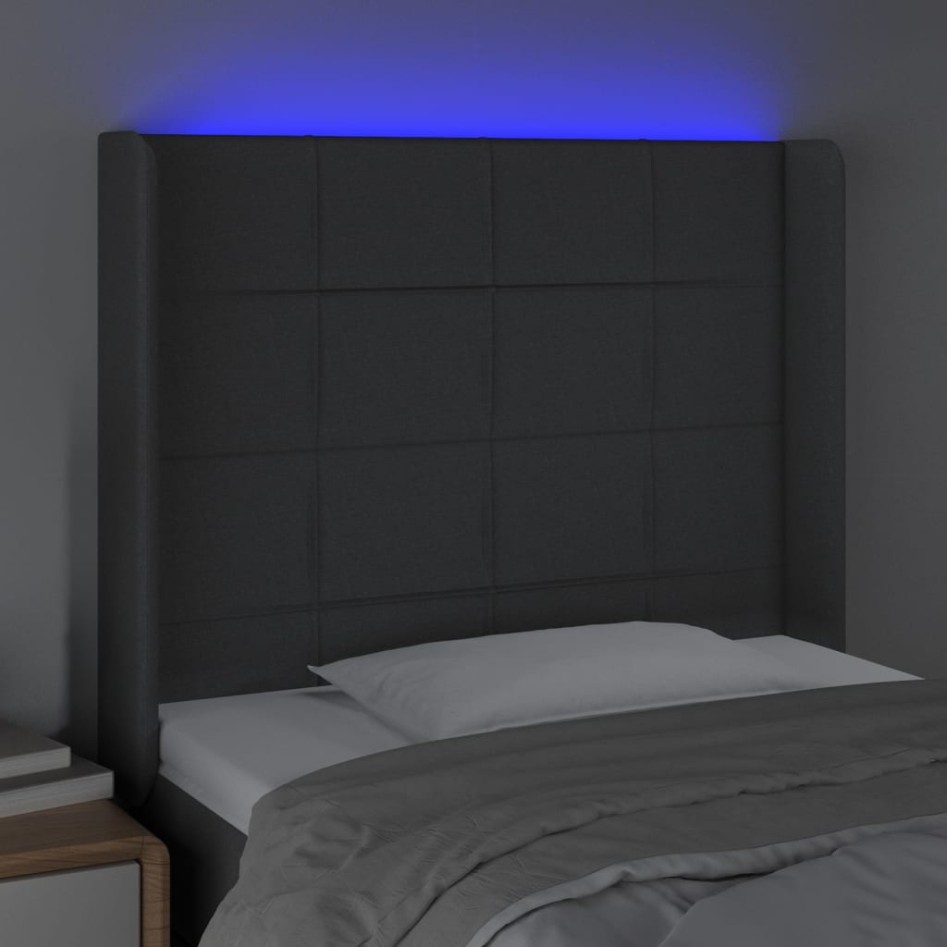 Cabecero con LED de tela gris oscuro103x16x118/128