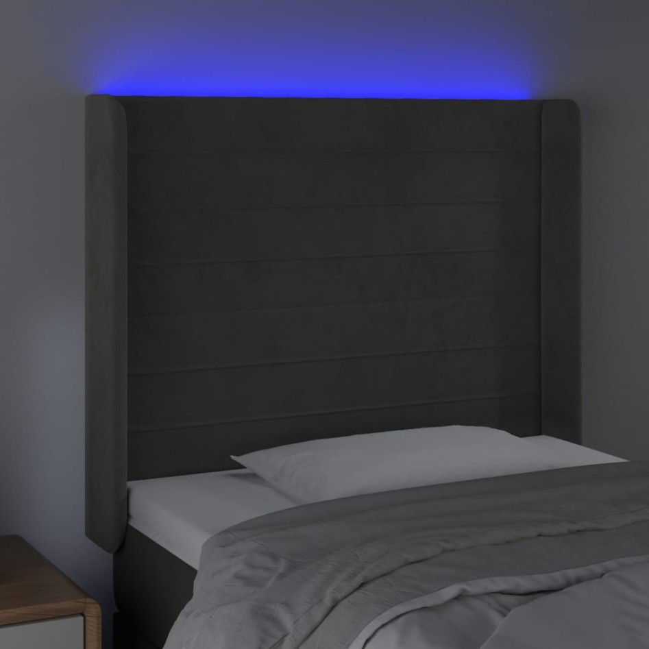 Cabecero con LED de terciopelo gris oscuro 93x16x118/128
