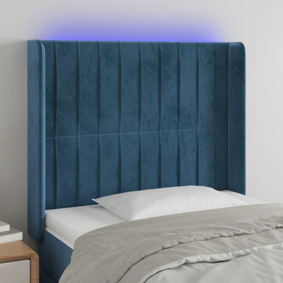 Cabecero con LED de terciopelo azul oscuro 83x16x118/128