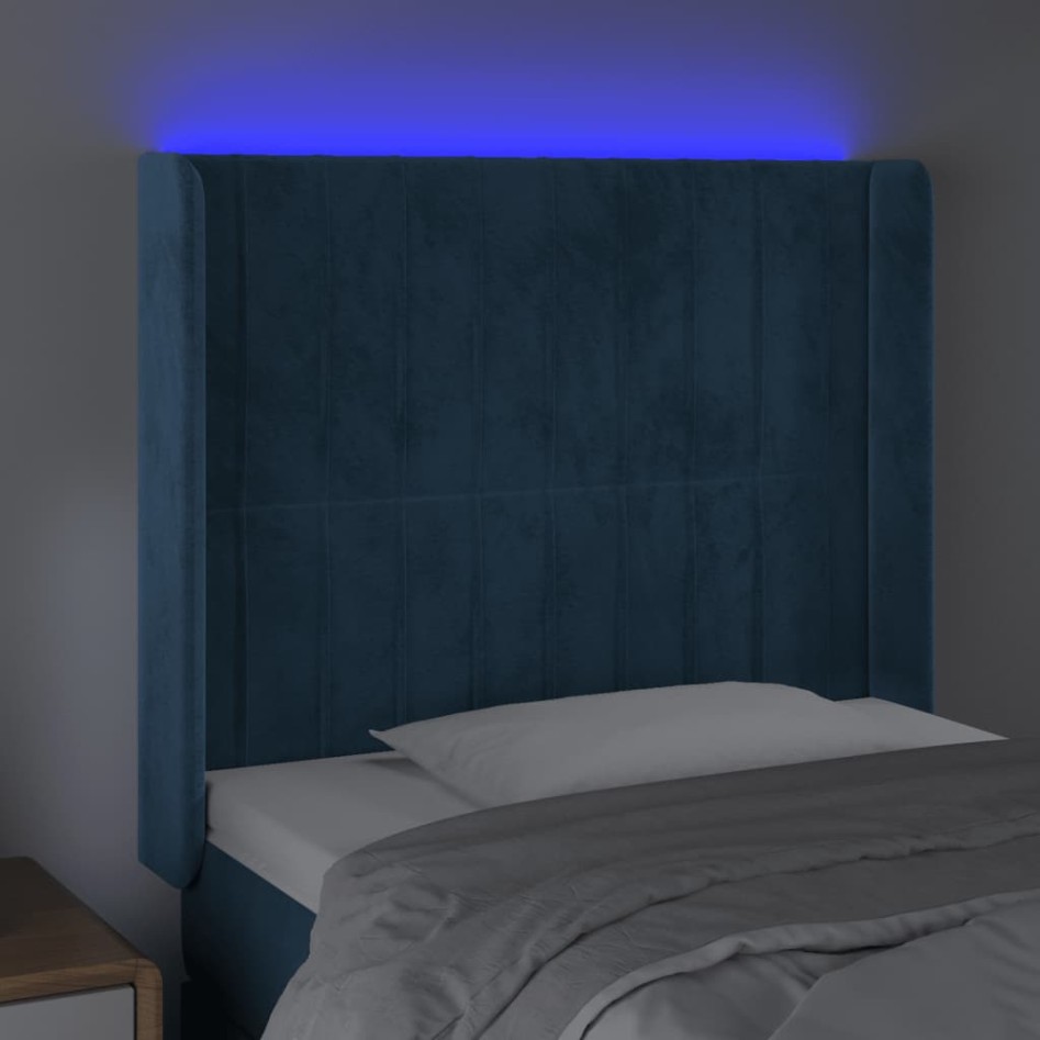 Cabecero con LED de terciopelo azul oscuro 83x16x118/128