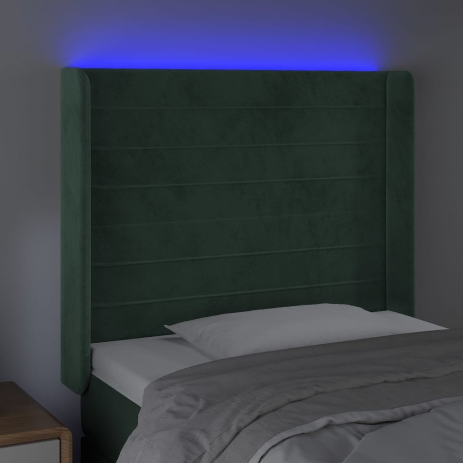 Cabecero con LED de terciopelo verde oscuro 93x16x118/128