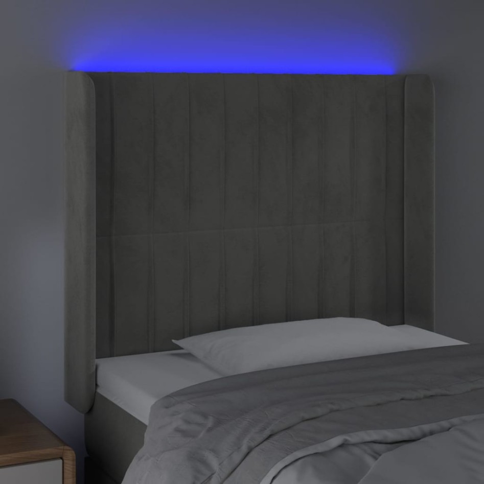 Cabecero con LED de terciopelo gris claro 93x16x118/128
