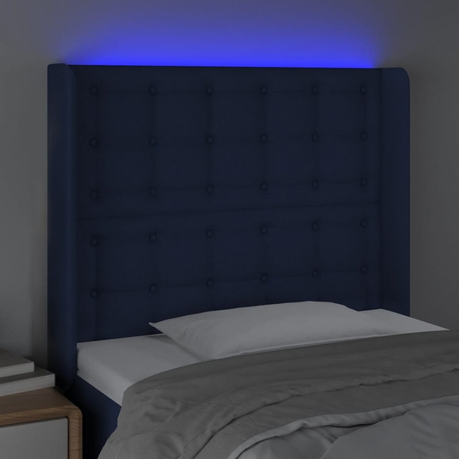 Cabecero con LED de tela azul 93x16x118/128