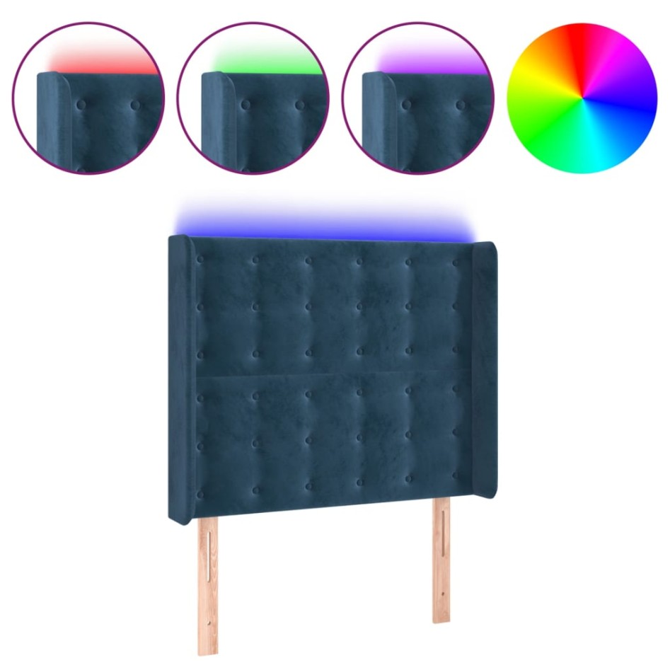 Cabecero con LED de terciopelo azul oscuro 83x16x118/128