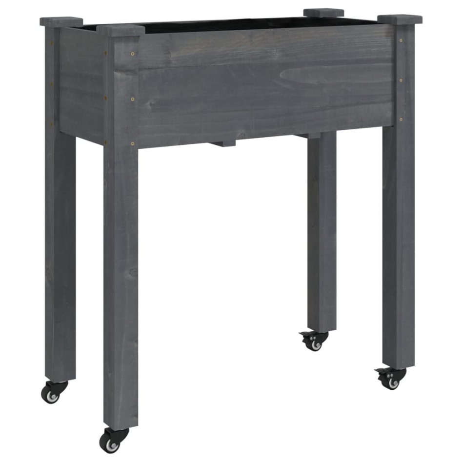 Jardinera con forro y ruedas madera de abeto gris 71x37x80