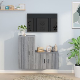 Set de muebles para TV 2 pzas madera contrachapada gris