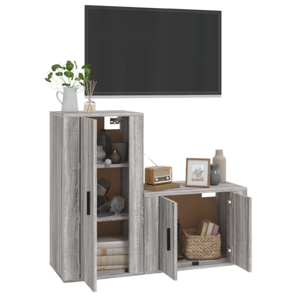 Set de muebles para TV 2 pzas madera contrachapada gris
