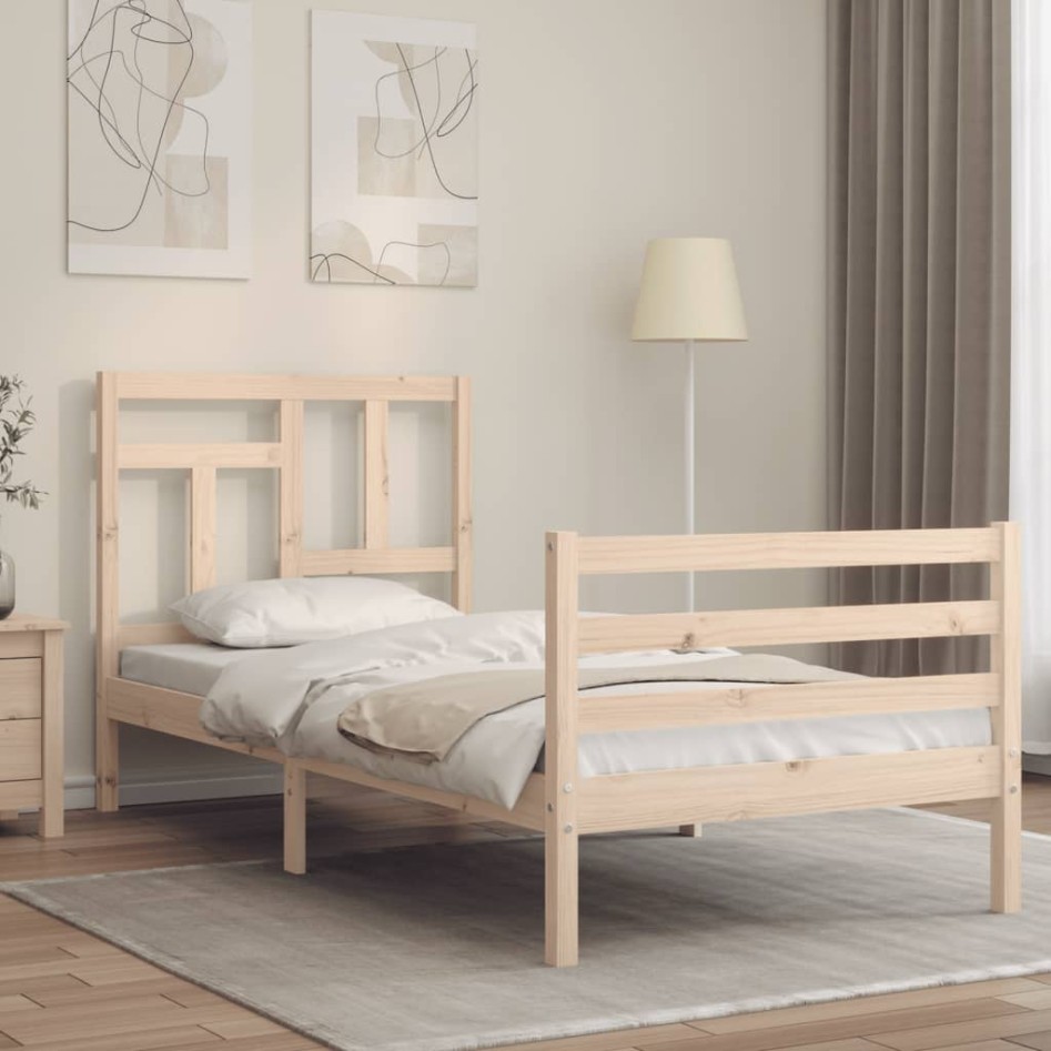 Estructura de cama con cabecero madera maciza 90x200