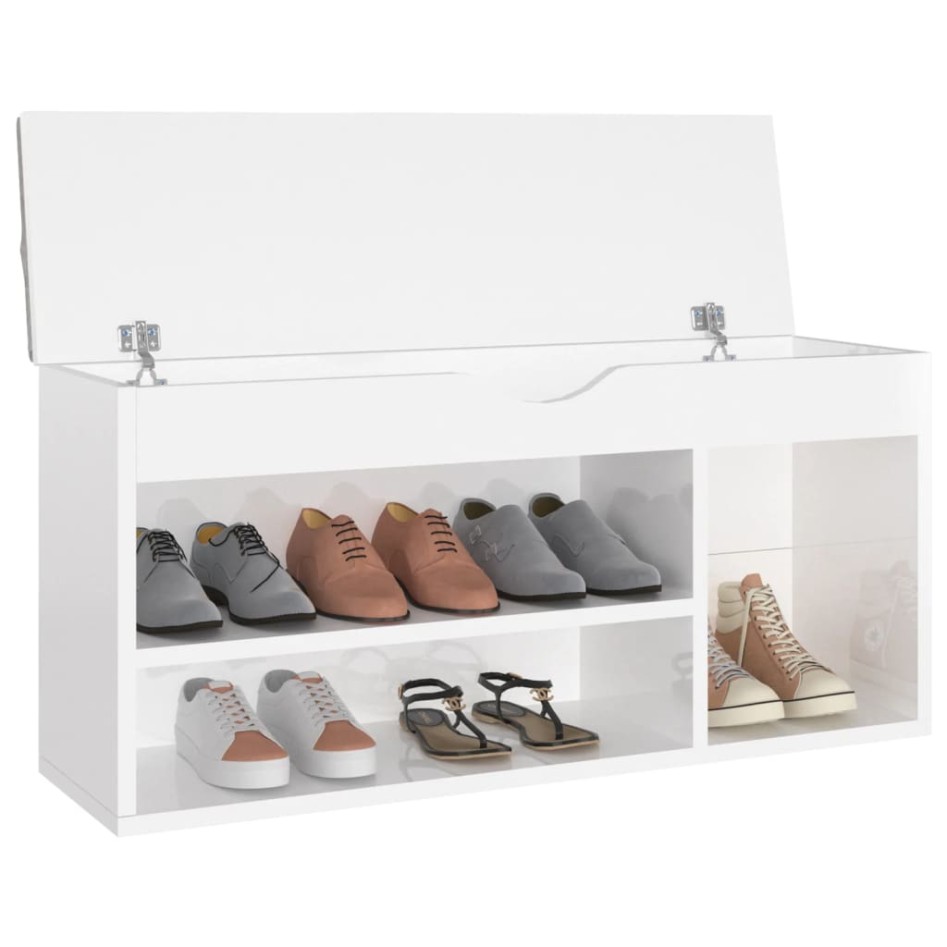 Banco zapatero con cojín madera ingeniería blanco