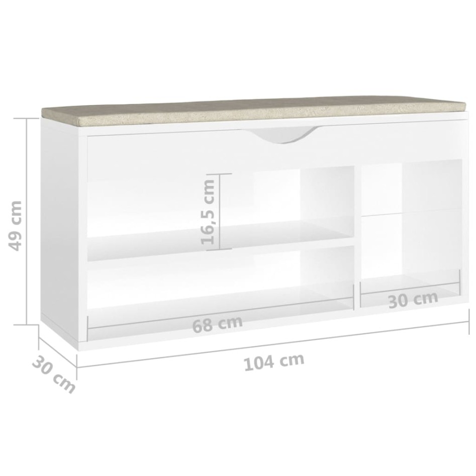 Banco zapatero con cojín madera ingeniería blanco