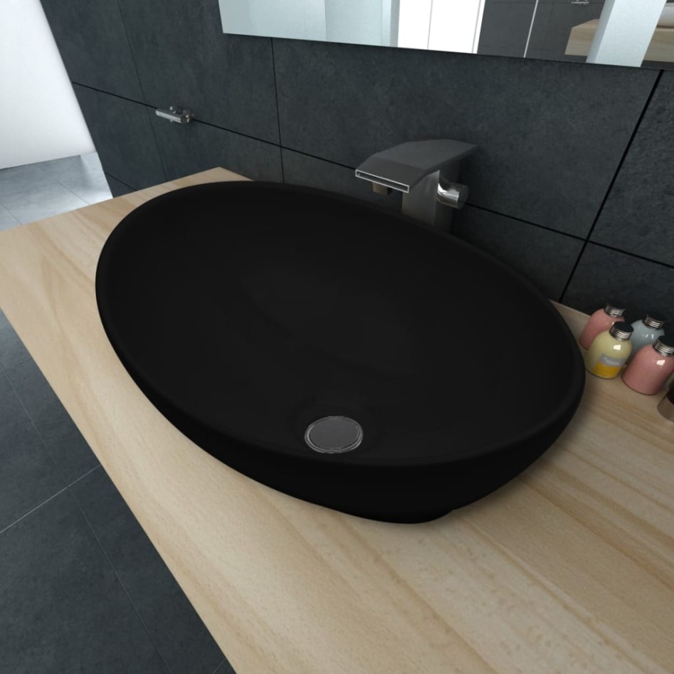 Lavabo ovalado de cerámica negro 40x33
