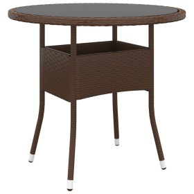 Mesa de jardín vidrio templado ratán sintético marrón Ø80x75