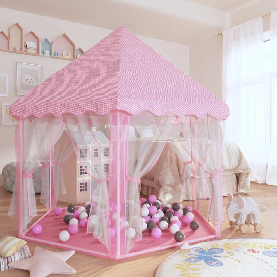 Carpa de juegos de princesa con 250 bolas rosa 133x140