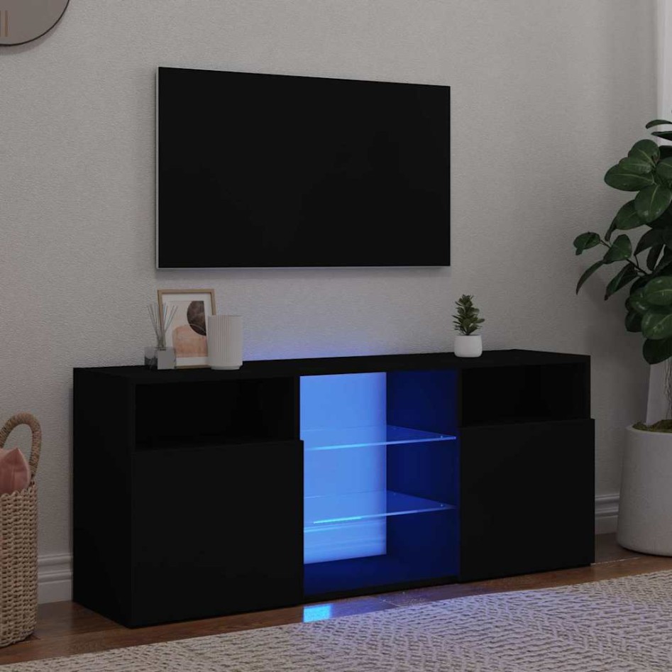 Mueble de TV con luces LED negro 120x30x50