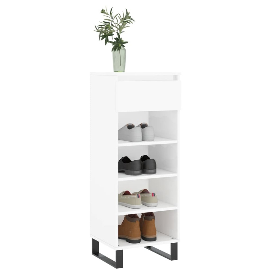Mueble zapatero madera contrachapada blanco brillo 40x36x105