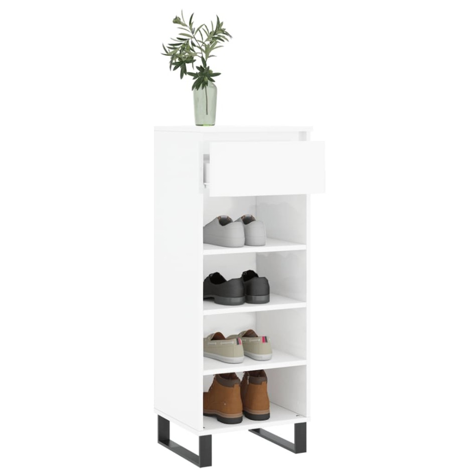 Mueble zapatero madera contrachapada blanco brillo 40x36x105