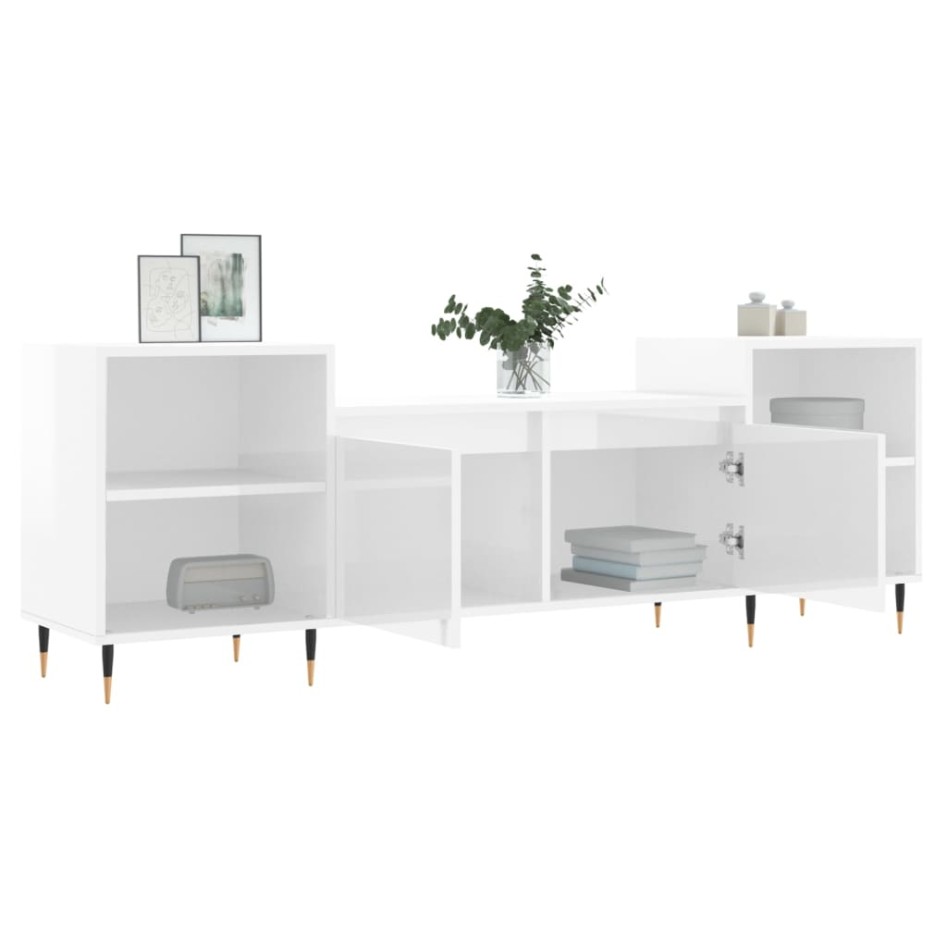 Mueble para TV madera contrachapada blanco brillo 160x35x55
